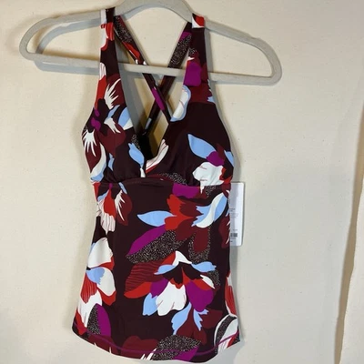 NWT Athleta Sz SP A-C Hero Bloom Decadent Chocolate Plunge V-Neck Tankini Top - Image 1 of 4