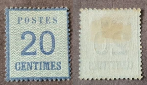 France : Alsace-Lorraine Y&T 6 – 20c Bleu – 1870 – NEUF*/MH Cote 225€ - Picture 1 of 3
