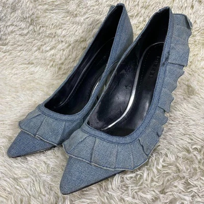 DIESEL Denim Ruffle Pumps High Heels Women’s Size EU 38 / US 8 / JP 25cm - Image 1 of 4