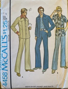 Camisa-Chaqueta Pantalones Años 70 McCall's 4458 Para Hombres Yugo Pecho 46 Cintura 42 SIN CORTAR Patrón - Imagen 1 de 2