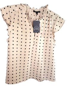 Blusa Para Mujer Como Negra XL Beige Negra Suiza Lunares Volantes Manga Nueva con Etiquetas - Imagen 1 de 11