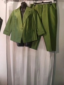 Talbots Seidenmischung Y2k Blazer 12 Petite & Hose 14 Petite Kelly grün perfekte Passform - Bild 1 von 14
