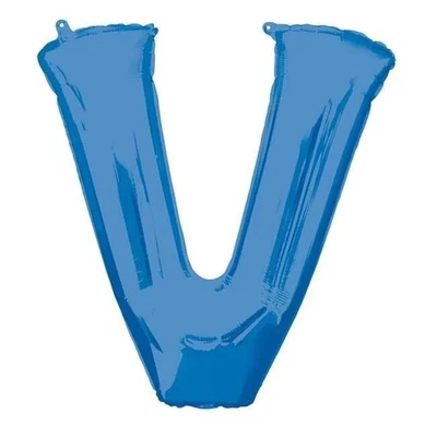 Blue (Letter V) Foil Balloon 34 Inch Birthday Decorative SuperShape Anagram - Image 1 of 4