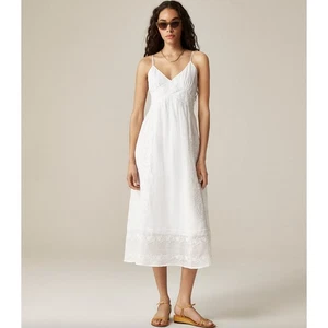 J.Crew Embroidered Midi Dress Ramie A Line Cottagecore Boho White US 2 NWT - Picture 1 of 14