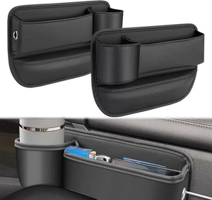 Autositz Lückenfüller Organizer mit Getränkehalter, 2er Pack verstellbar Leder Auto - Bild 1 von 7