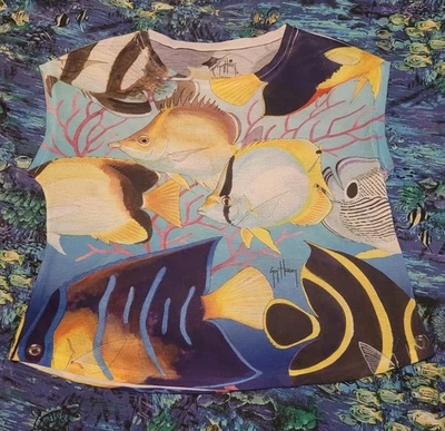 Women's Guy Harvey Fish All Over Print Shirt Size Large Lightweight Loose Fit  - Image 1 of 4