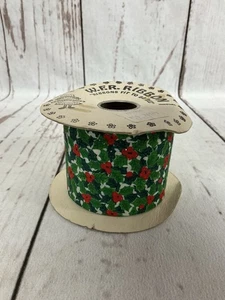 Vintage Ribbon WFR Ribbon Made In The USA Holly Berry Design Christmas Ribbon - Picture 1 of 3
