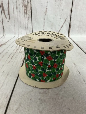 Vintage Ribbon WFR Ribbon Made In The USA Holly Berry Design Christmas Ribbon - Image 1 of 3