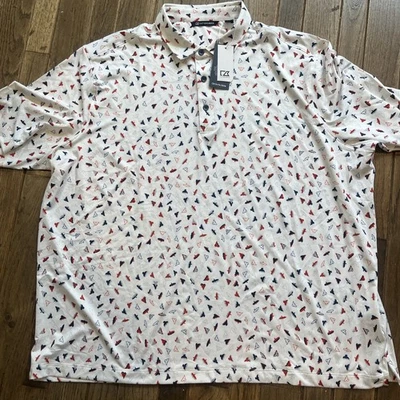 NWT Cutter & Buck  Shirt Polo Print 3XL White With Blue/Red Birds  Short Sleeve - Image 1 of 4