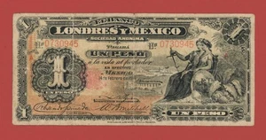 MEXICO  1 PESO  1914 BANCO DE LONDRES Y MEXICO  PICK # S240 F-VF. - Picture 1 of 2