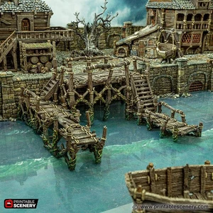 Steg - Städte von Ramshackle und Ruine - druckbare Landschaft - Gelände, Wargaming,  - Bild 1 von 7