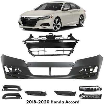 Front Bumper Cover Fascia & Fog Light Assembly Kit For 2018-2020 Honda Accord Foto 1 de 4