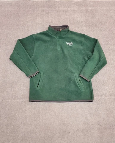 New York Jets Mens Sweater Large Green Long Sleeve 3/4 Zip Outdoor Adult Reebok Cover