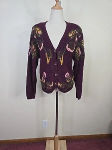 Studio Michelle Stuart Vintage Purple Floral Cardigan L - Picture 1 of 6
