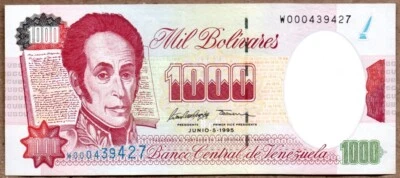 Venezuela XF+ Replacement Note 1000 Bolivares Bs June 1995 P-76b Prefix W - Image 1 of 2