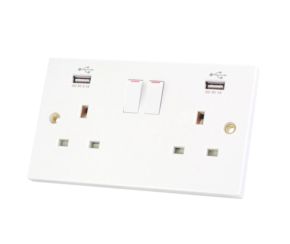 White Double Socket with USB Ports 2 Gang 13A Switched Twin Socket  - Image 1 of 1