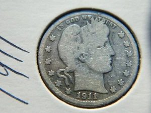 Lote 1911 - Cuarto de barbero - chatarra 90% plata - ¡moneda antigua! ERROR DE ROTACIÓN MENOR - Imagen 1 de 2