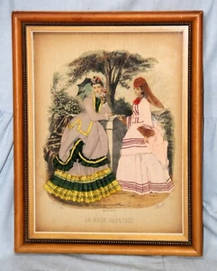 Vintage LA MODE ILLUSTREE Embellished FABRIC PRINT Ladies 3D SHADOW BOX - NICE! - Picture 1 of 6