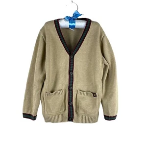 Janie And Jack Boys Tan Academia Cardigan Sz 6 pockets cotton knit - Picture 1 of 7