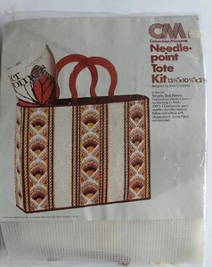 Vtg 70s Needlepoint Purse Kit Stitch Tote Bag Plastic Canvas Bargello Shell USA - Picture 1 of 9