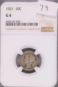 1921 Mercury Silver Dime NGC G-4 #030 - Picture 1 of 2