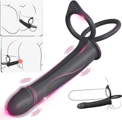 Strap On Anal Dildo With Vibrating Cock Ring Butt Plug Penis Sleeve Sex Vibrator - Image 1 of 4