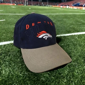 Denver Broncos Football Twins Cap Hat Adjustable Strap Navy Tan Orange GUC - Picture 1 of 9