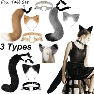 Simulation Cat Ears Tail Necklace Set Cosplay Props Plush Fox Ear Hair Hoop Set - Picture 1 of 24