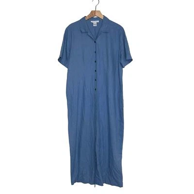 Anna & Frank Mujer L Vestido Azul 100% Seda Manga Corta Botón Abajo Foto 1 de 4