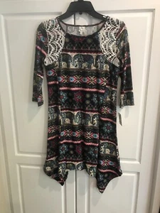 Girls Size 14 Mudd Brand 3/4 Sleeve Dress With Elephant Print/dark Colors -K - Picture 1 of 5