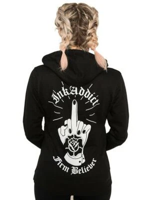 Nuevo Unisex Inkaddict Firme Creyente Sudadera con Capucha Negro/Blanco - Imagen 1 de 2