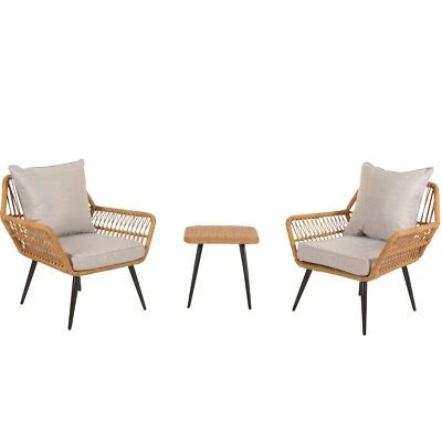 B-Ware Poly-Rattan Garnitur MCW-N34, Sitzgruppe Stuhl Beistelltisch, hellgrau - Bild 1 von 4