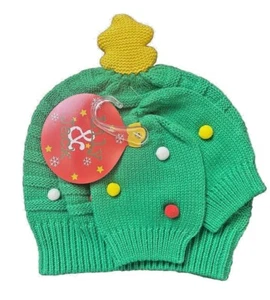 Lily & Jack Green Christmas Tree Knit Hat And Glove Mitten Set 0/6 & 6/12 Mths - Picture 1 of 1