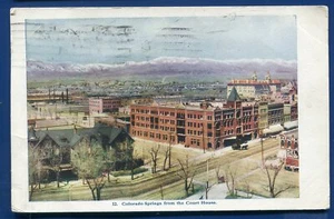Colorado Springs view from the Court House aerial view embossed postcard - Picture 1 of 2