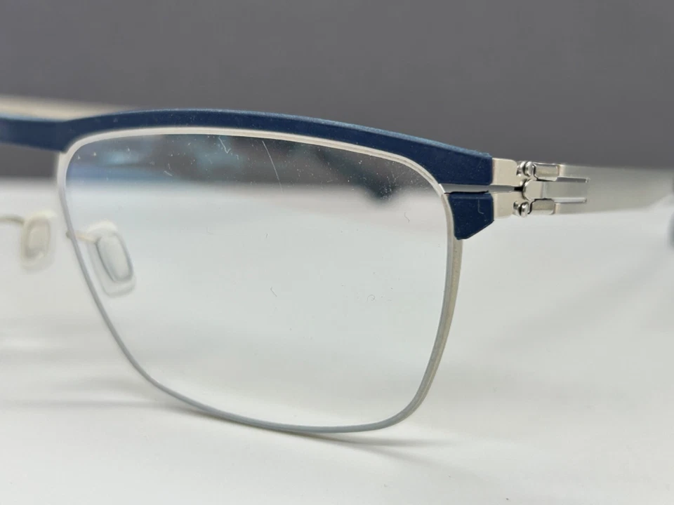 Ic! Berlin Monturas de Gafas Mujer Hombre Azul Plata Cromo Goma Angular Tommy G Foto 1 de 4