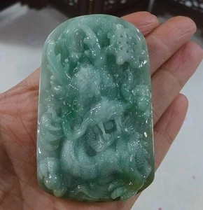 Cert'd Natural Type A Light Green Jadeite Jade Vintage Big Dragon Pendant 0162 - Picture 1 of 7