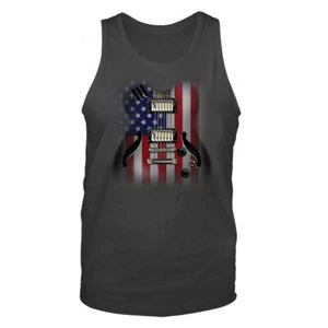 Bandiera chitarra musica American Pride Patriot Patriotic US Flag GraphicTank Top - Foto 1 di 8