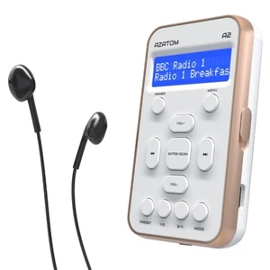Auriculares de radio de bolsillo portátiles DAB FM recargables AZATOM A2 blancos (R) - Imagen 1 de 8