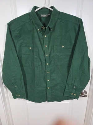 Norm Thompson Green Flap Pockets Mens XXL Button Down Long Sleeve Chamois Shirt  - Image 1 of 4
