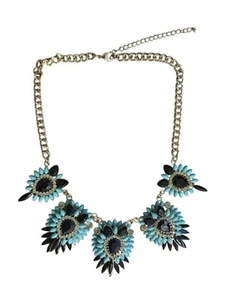 Costume Jewelry Statement Necklace Collar Blue Black Rhinestone - Picture 1 of 10