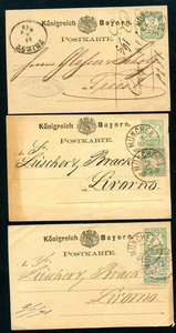 ALEMANIA BAVIERA 1877-78 lote de 3 p. stat. uno a AUSTRIA dos a ITALIA - Imagen 1 de 2