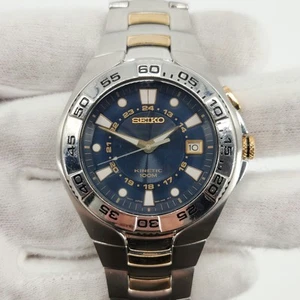 Seiko Kinetic Mens Two-Tone w/ Blue Dial 100M Watch 5M62-0AP0 - READ DESCRIPTION - Picture 1 of 19