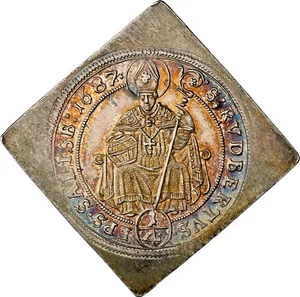 AUSTRIA. Salzburg. 1/4 Thaler Klippe, 1687. Johann Ernst. NGC MS63. Toned. - Picture 1 of 4