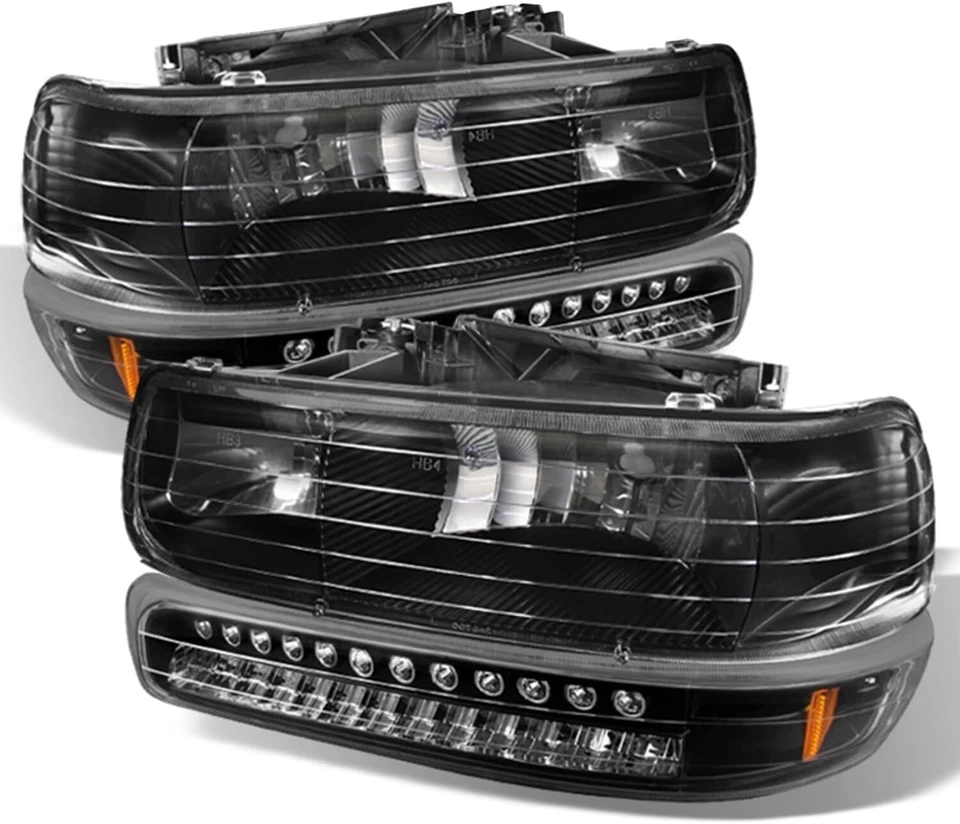 Faróis Silverado Suburban Tahoe 1999-2006 + luzes de sinalização de LED para-choque - Imagem 1 de 3