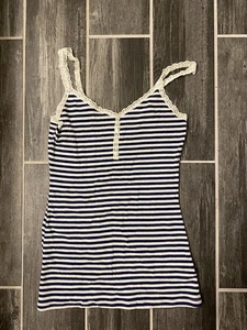 Y2K Old Navy Lace Maritime Henley Tank Top Cami M Micro Ditsy Preppy Beach - Bild 1 von 5