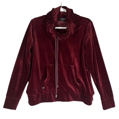 Lauren Ralph Lauren Velvet Cowl Neck Pullover Top Maroon Sz S Velour Drawstring - Image 1 of 4