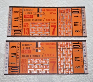 Vintage 2 DETROIT LIONS vs SAN Fransciso 49'ers 1964 FULL Ticket TIGER Stadium - Picture 1 of 11