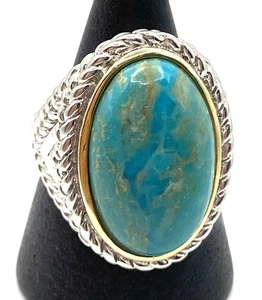 Ring Sterlingsilber / 925 ovaler Türkis verziert Größe 10 - Bild 1 von 9