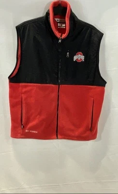 Columbia Men's Red Black Ohio State Buckeyes Fleece Full Zip Vest Size L - Image 1 of 4