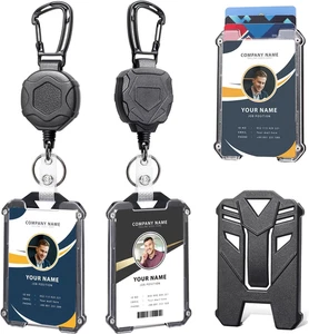 Badge Holder Retractable Clip Heavy Duty Carabiner Badge Reel Keychain with Lany - Picture 1 of 18